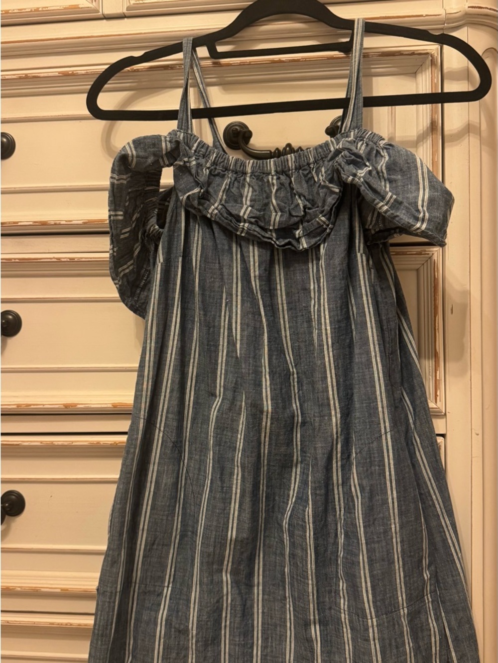 J. Crew Blue and White Striped Cold-Shoulder Sundress